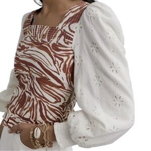 New Anthropologie Love The Label Smocked Puff-Sleeve Blouse Size M